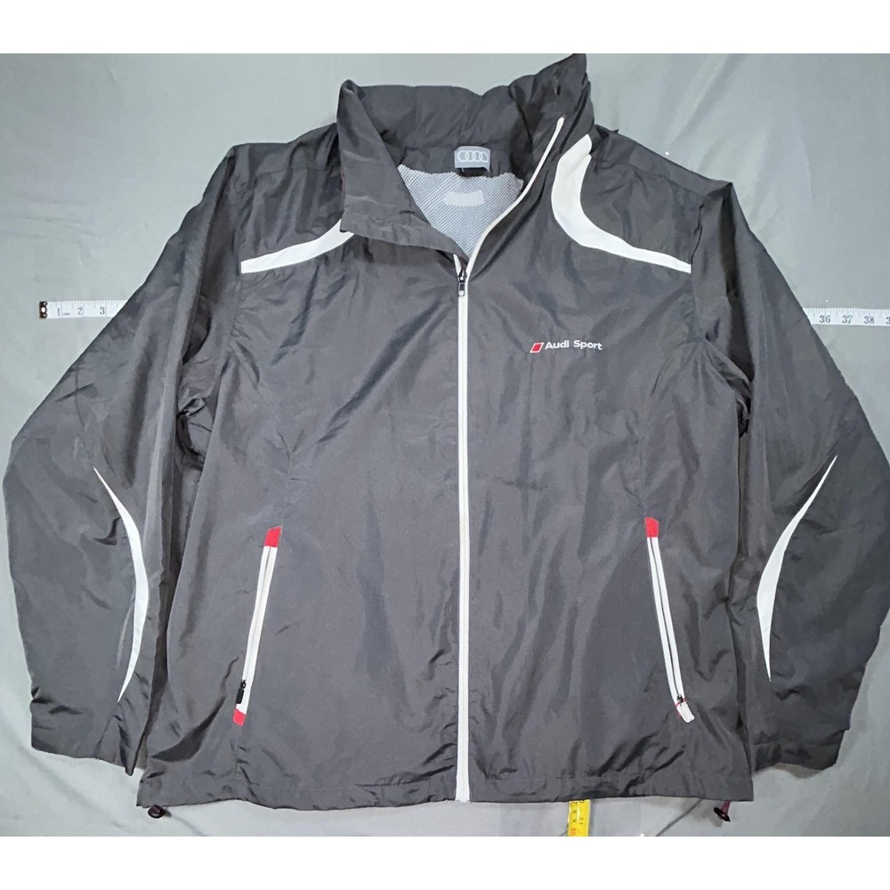 Audi Sport Jacket Mens XXL Gray Full Zip Windbreaker Racing Automotive Outdoor
